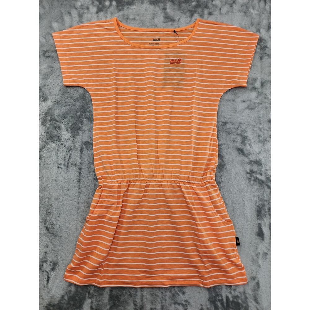 NEW Jack Wolfskin Travel Striped Dress‎ Size XS Papaya Orange White Athleisure